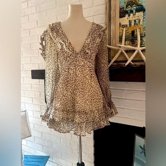 NWT,Anthropologie Mable, Instantly Slimming ruffle boho mini dress ,size Large - Picture 8 of 13